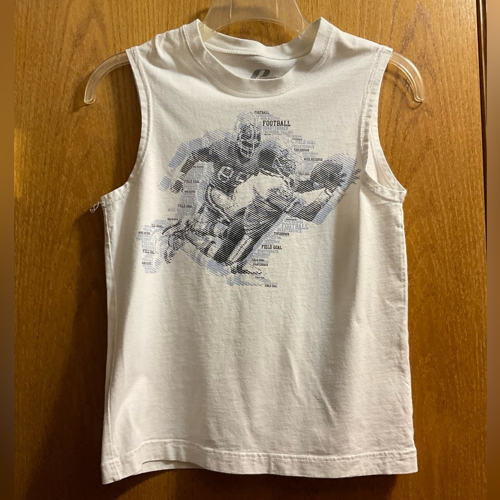 Prospirit Kids Boys Graphic White Tank Sleeveless Top with Blue Black Football.